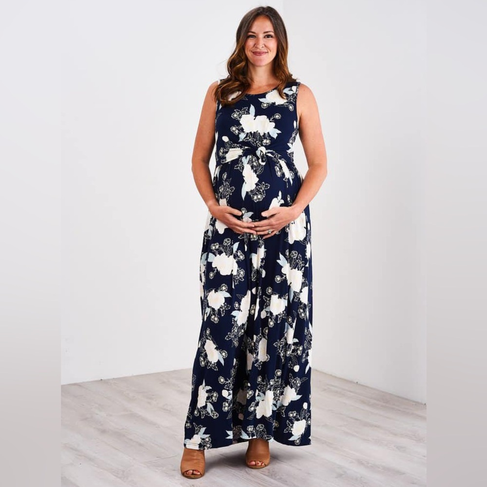Latched Mama Boardwalk Maxi Nursing and Maternity Dress Size Small - Navy Garden